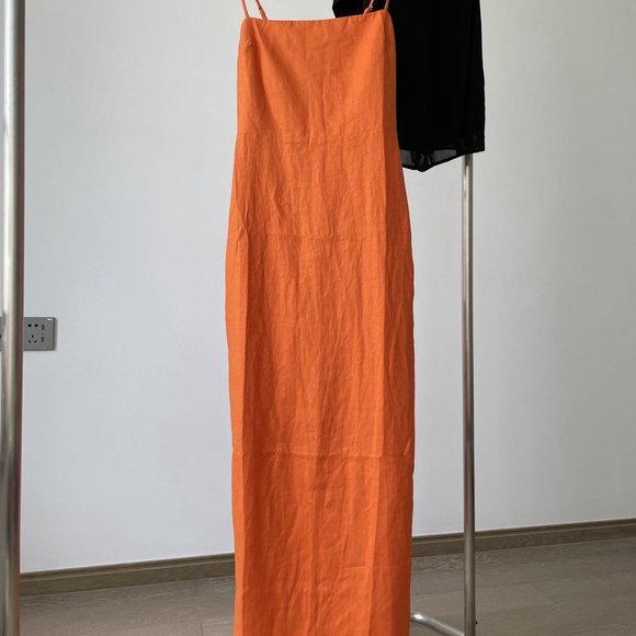 NWOT Reformation Frankie Linen Dress in Citrus Orange Maxi - Picture 5 of 7